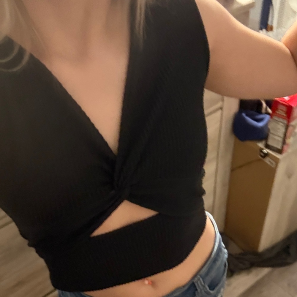 Elegant Black Twist Knot Crop Top